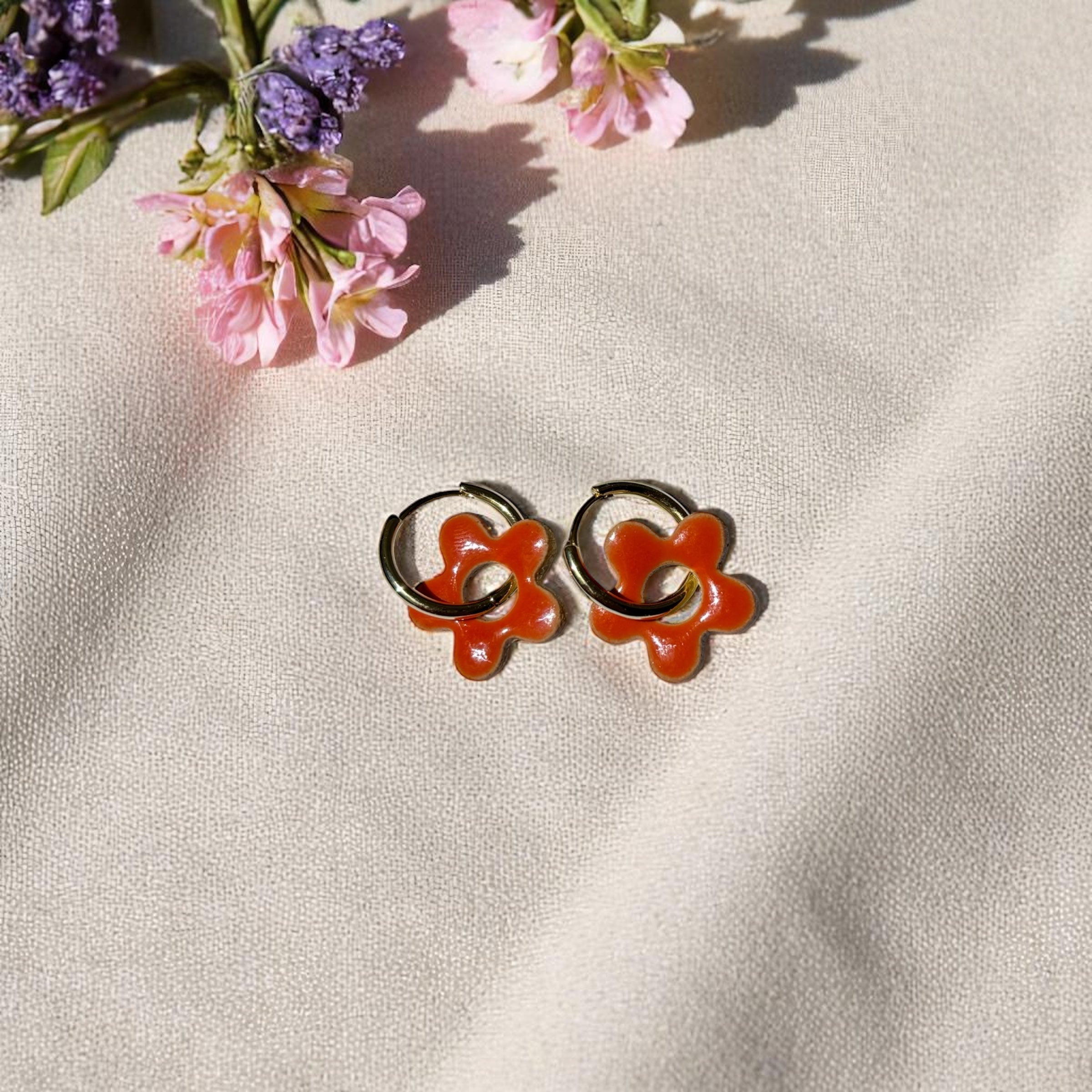 Handgemachte Keramikohrringe - Flowers Orange