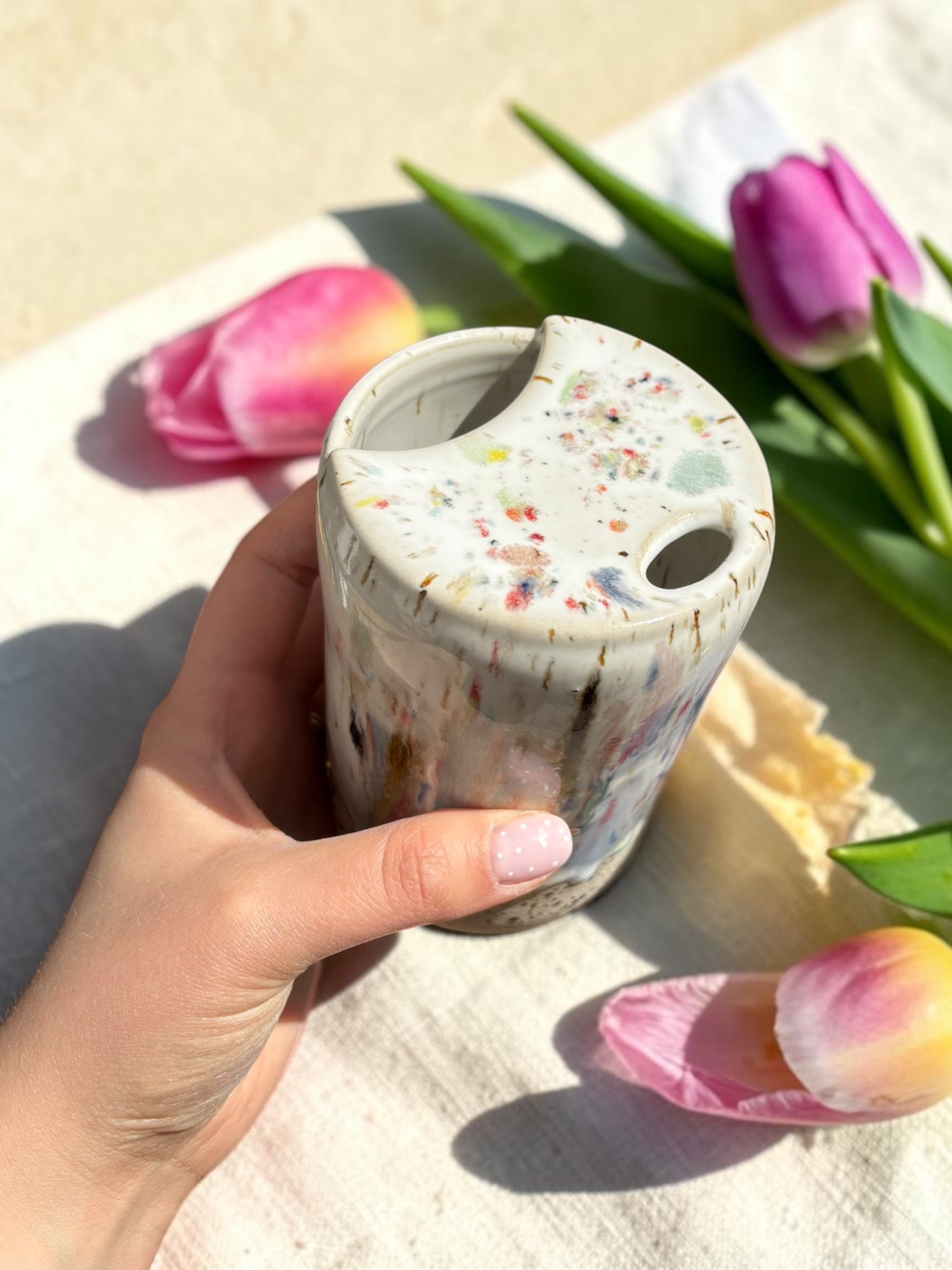 Handgemachte Keramiktasse - To Go Mug Konfetti
