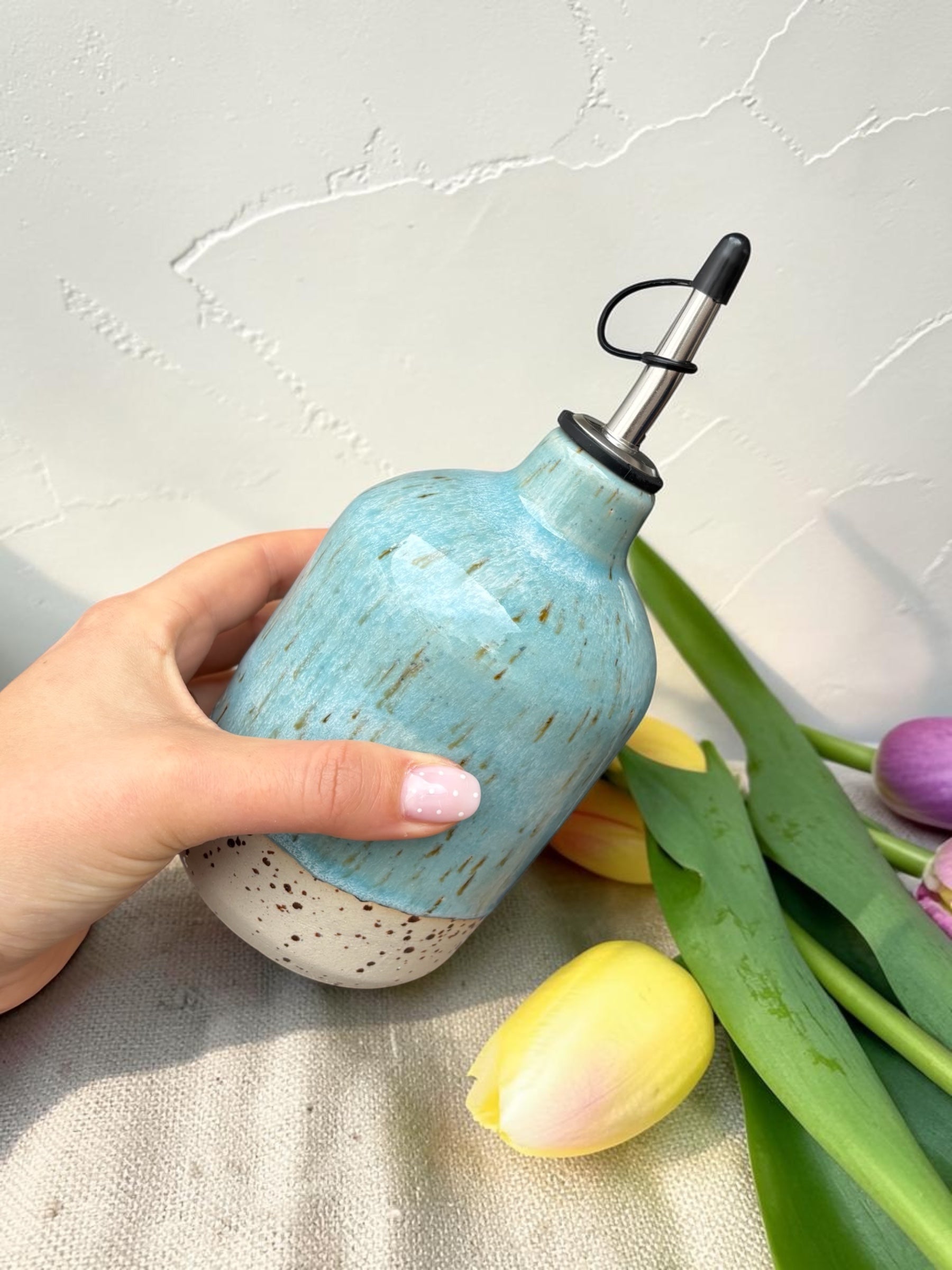 Handgemachte Keramikölflasche - Sky