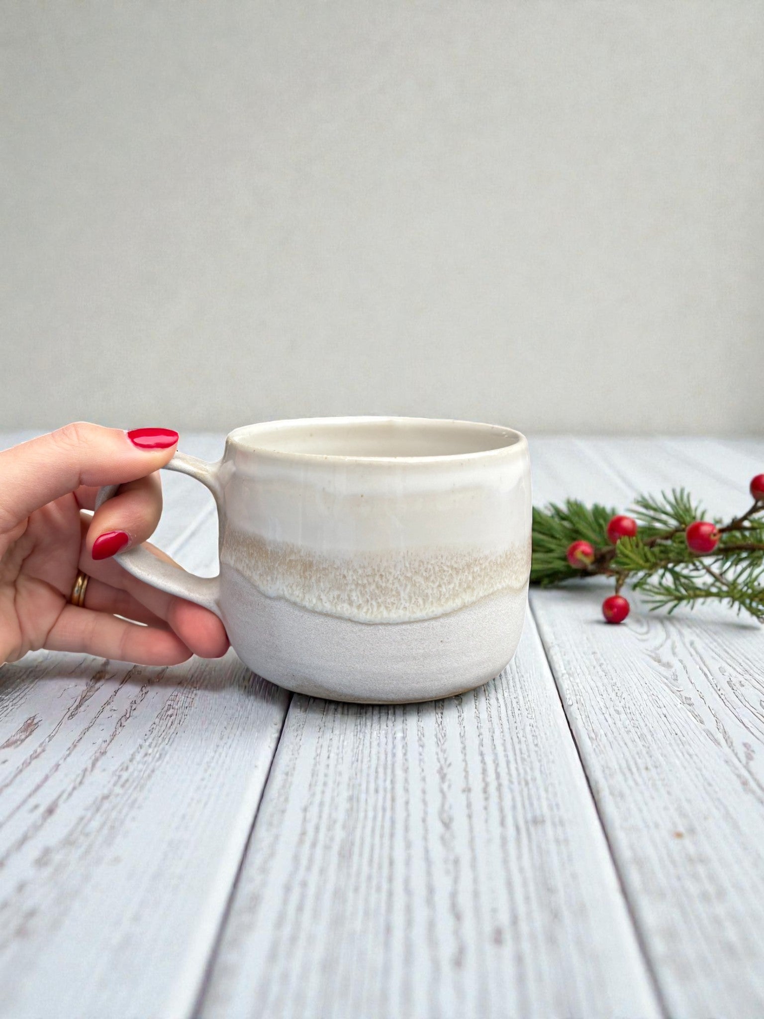 Handgemachte Keramiktasse - Snowdrift Cup Henkel