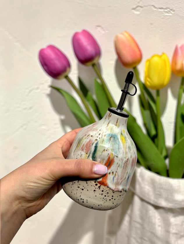 Handgemachte Keramikölflasche - Konfetti Small