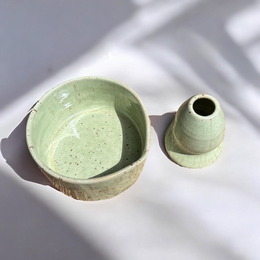 Keramik Matcha Bowl mit Chasenhalter – Peppermint