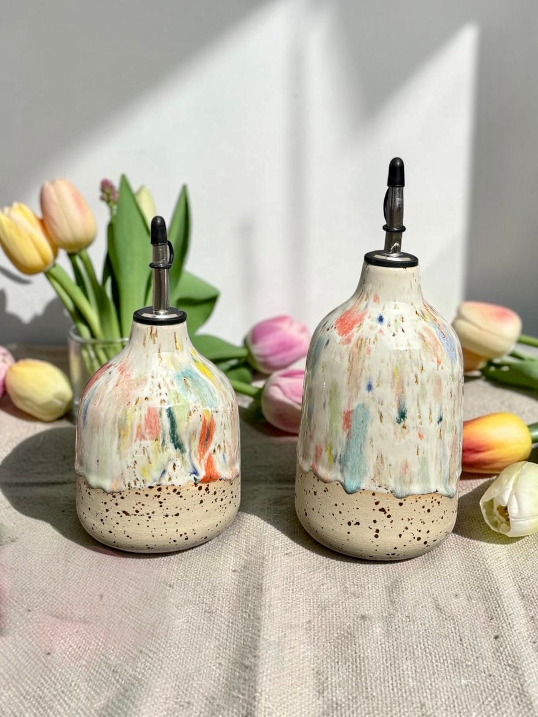 Handgemachte Keramikölflasche - Konfetti Big