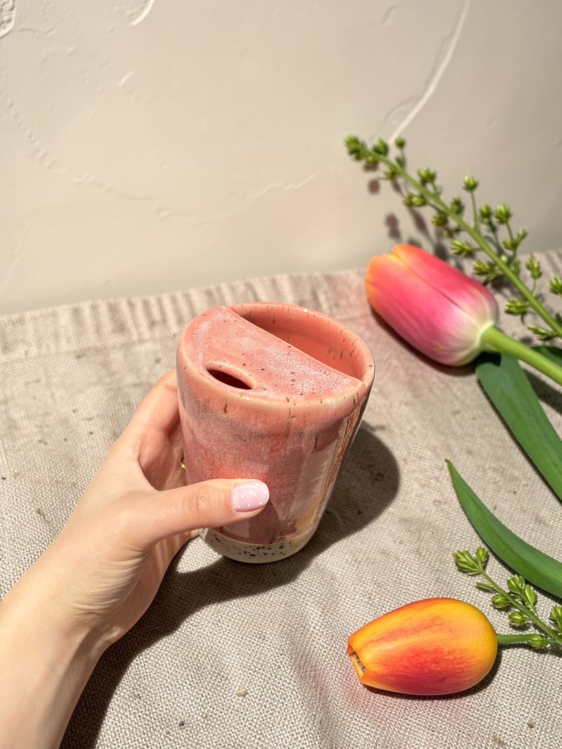 Handgemachte Keramiktasse - To Go Mug Rosy