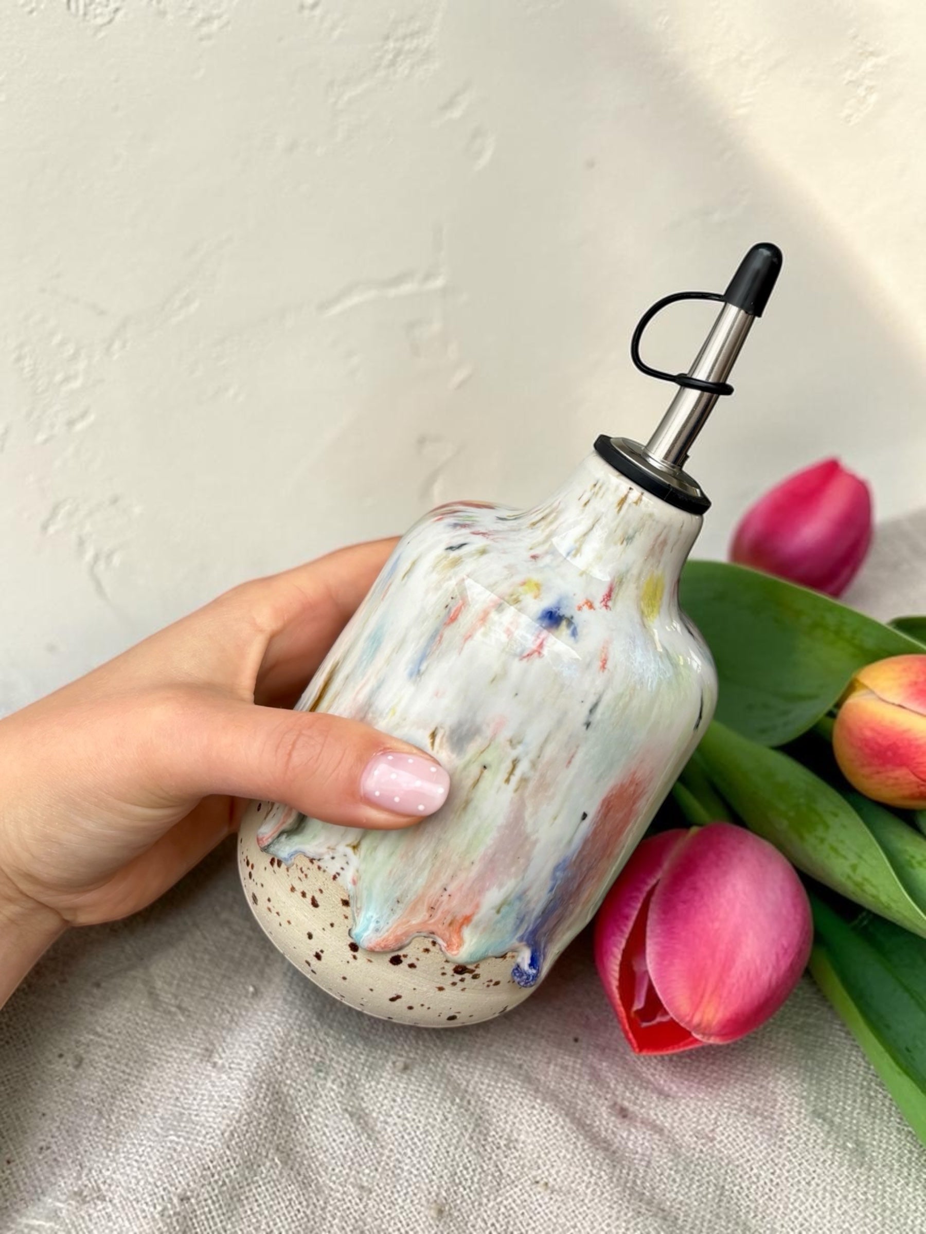 Handgemachte Keramikölflasche - Konfetti Big